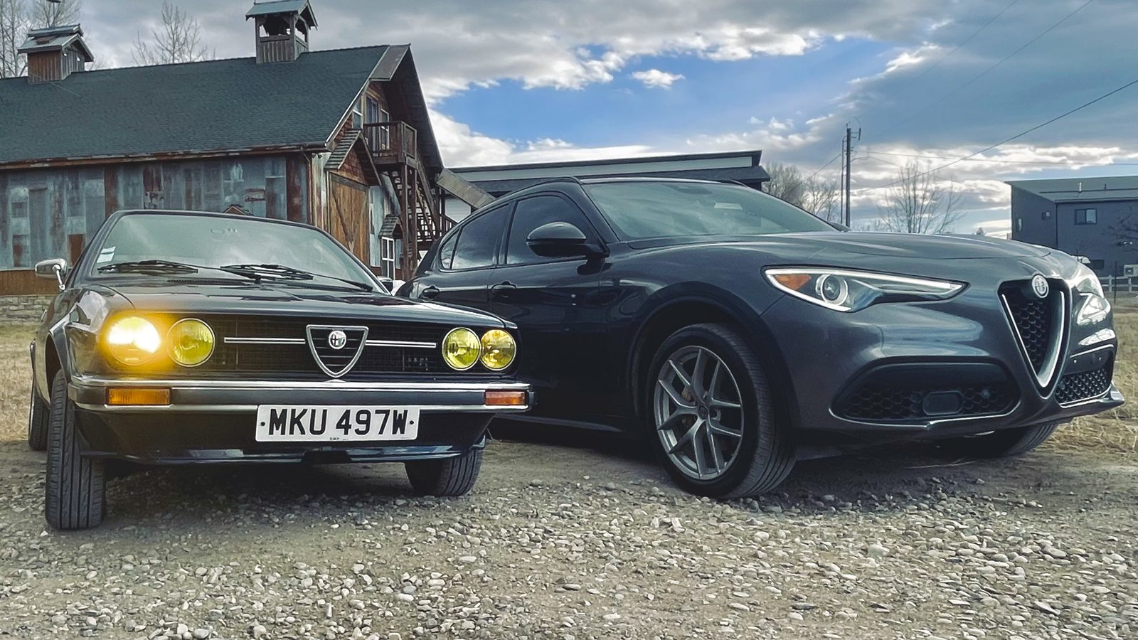 Alfa Romeo Stelvio alongside the 1980 Alfasud Sprint Veloce
